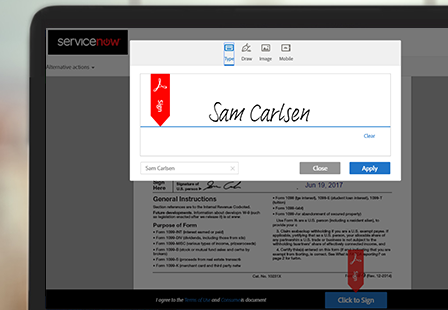 ServiceNow UI for electronic signature