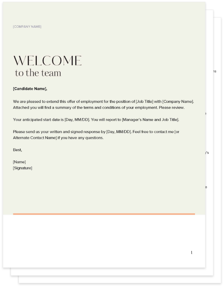 A screenshot of a free downloadable formal offer letter template.