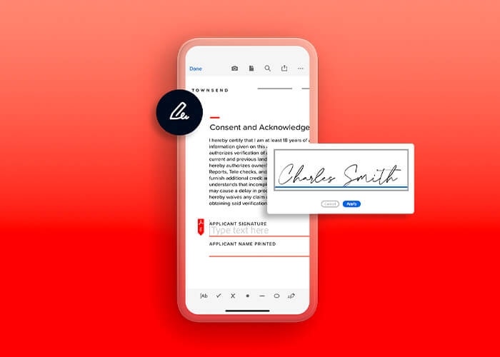 Signing a house rental application on a mobile phone using Adobe Sign